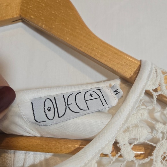 Lovecat Hippie Lace Crochet Cream Mini Dress Lined Scalloped Hippie 70s Style - Picture 4 of 9